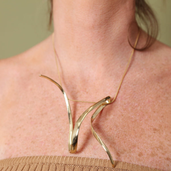 Unfurl Rush Fluid Ribbon Sculptural Necklace on Model